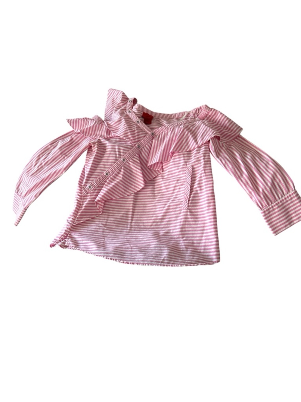 V Cristina Pink Striped Ruffle Long Sleeve Blouse
